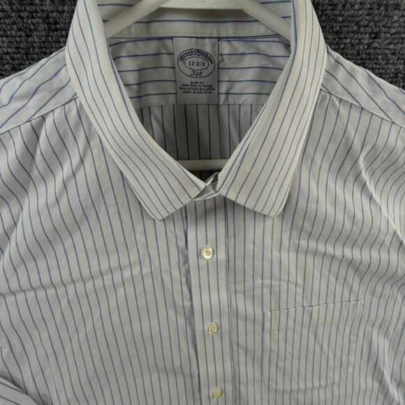 Brooks Brothers Milano 17 36 Blue White Non Iron Button Up Shirt Cotton Men - Picture 1 of 14